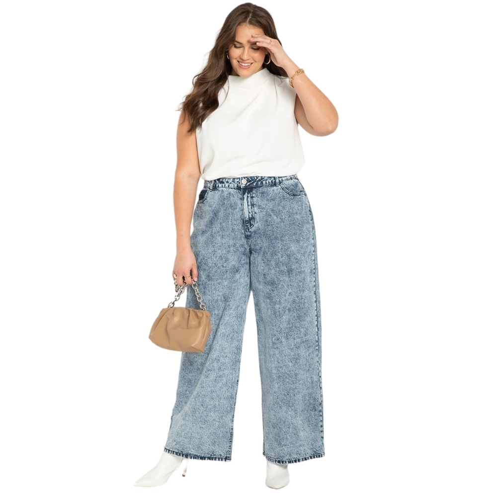 Eloquii Blue Wide Leg Acid Wash True Denim 100% Cotton Jeans Womens Size 18